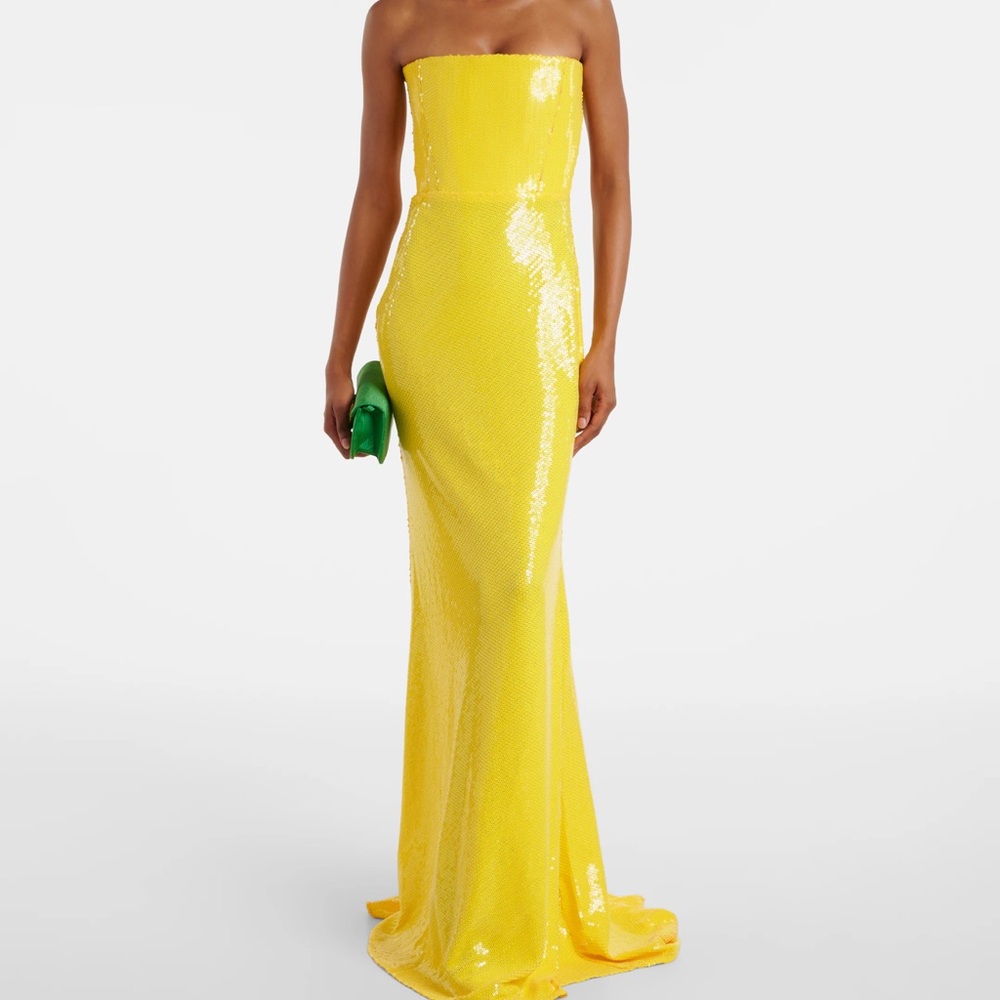 Alex Perry Strapless Yellow Sequin Dress - Picture 2 of 5